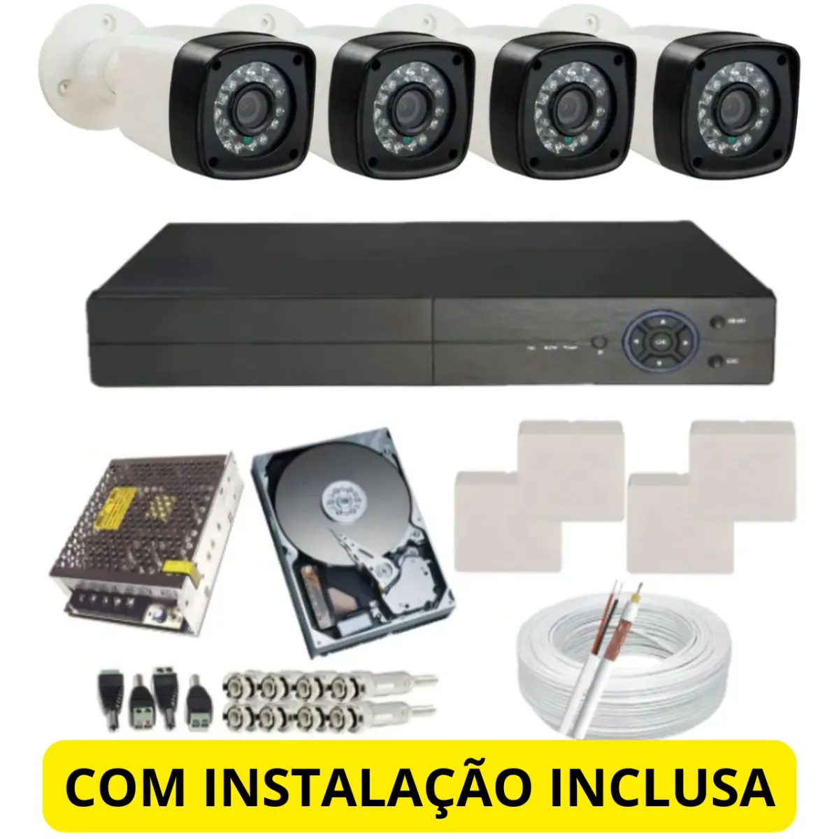 KIT BÁSICO COMPLETO 4 CÂMERAS ANALÓGICAS + INSTALAÇÃO INCLUSA