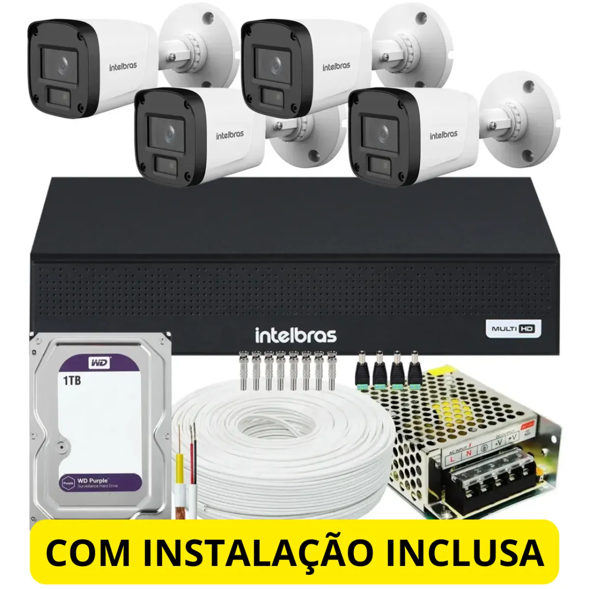 KIT INTERMEDIÁRIO COMPLETO 4 CÂMERAS ANALÓGICAS + INSTALAÇÃO INCLUSA