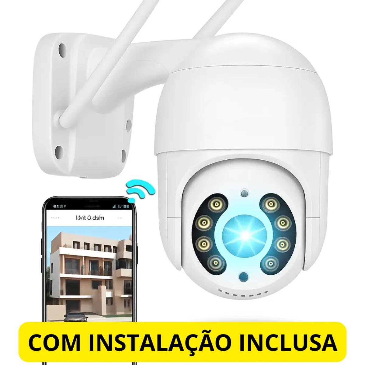 Câmera Wifi 360° Com Cartão de Memória 32GB + Instalação