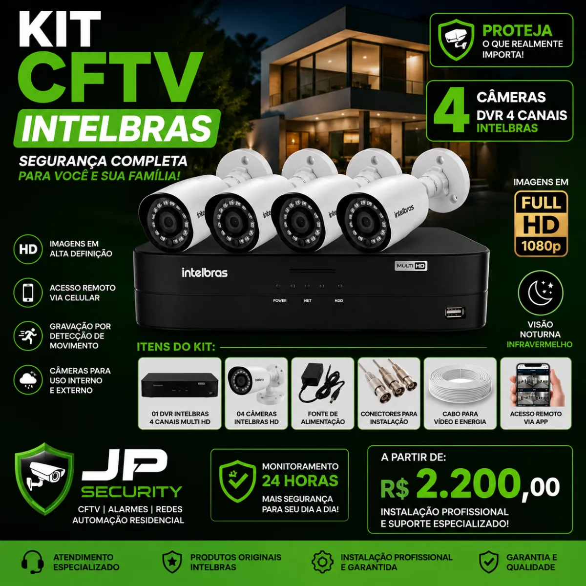 Kit 4 câmeras DVR  Intelbras