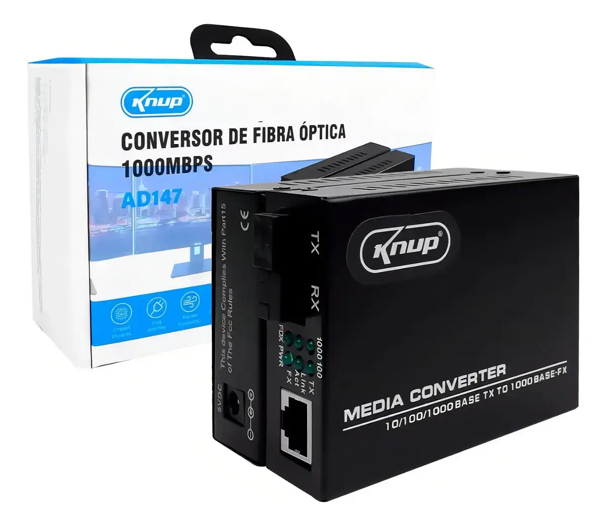 Conversor de Fibra Óptica 1000 Mbps RJ45 Gigabit