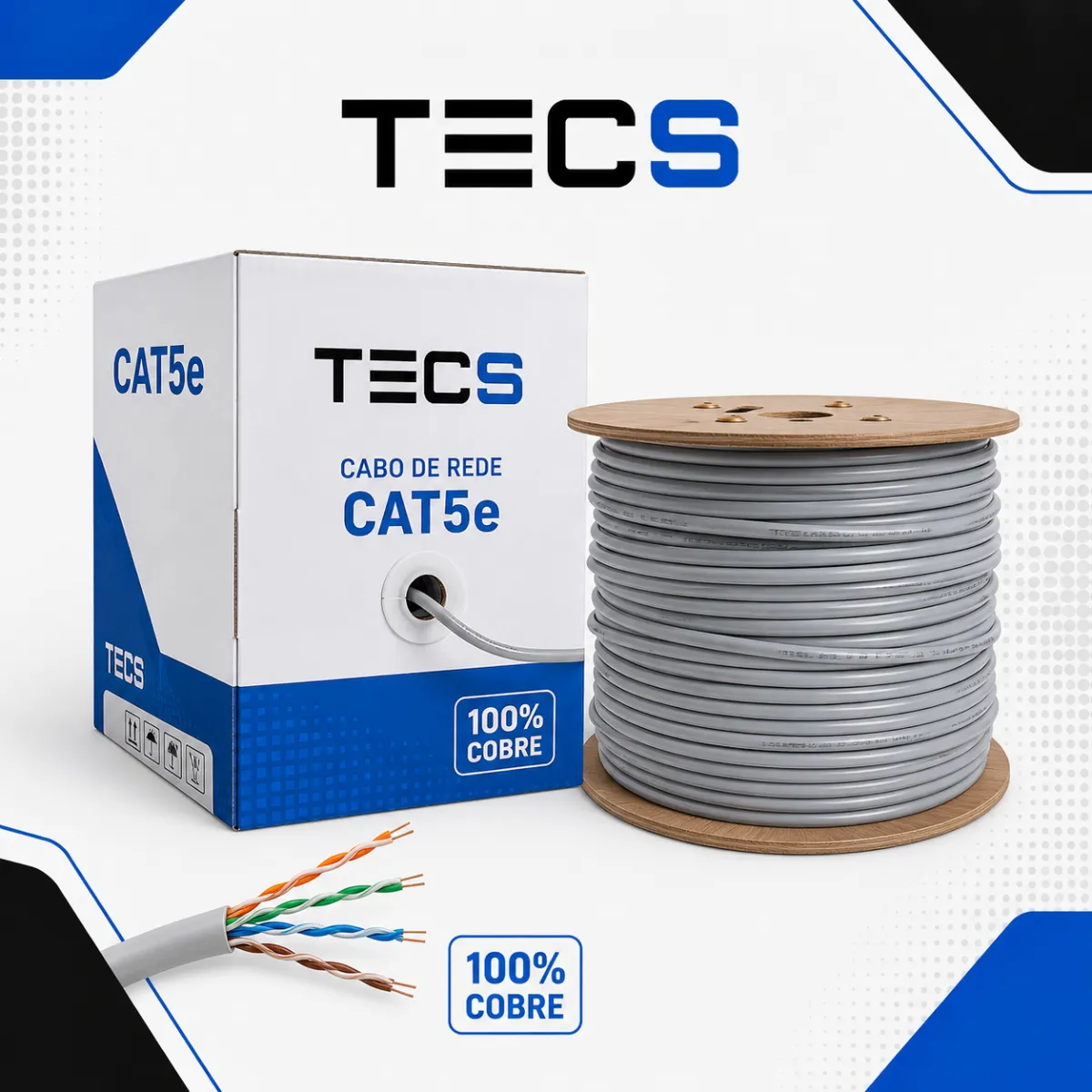 Cabo Lan 100% cobre Cat5e Homologado Anatel (Metro)