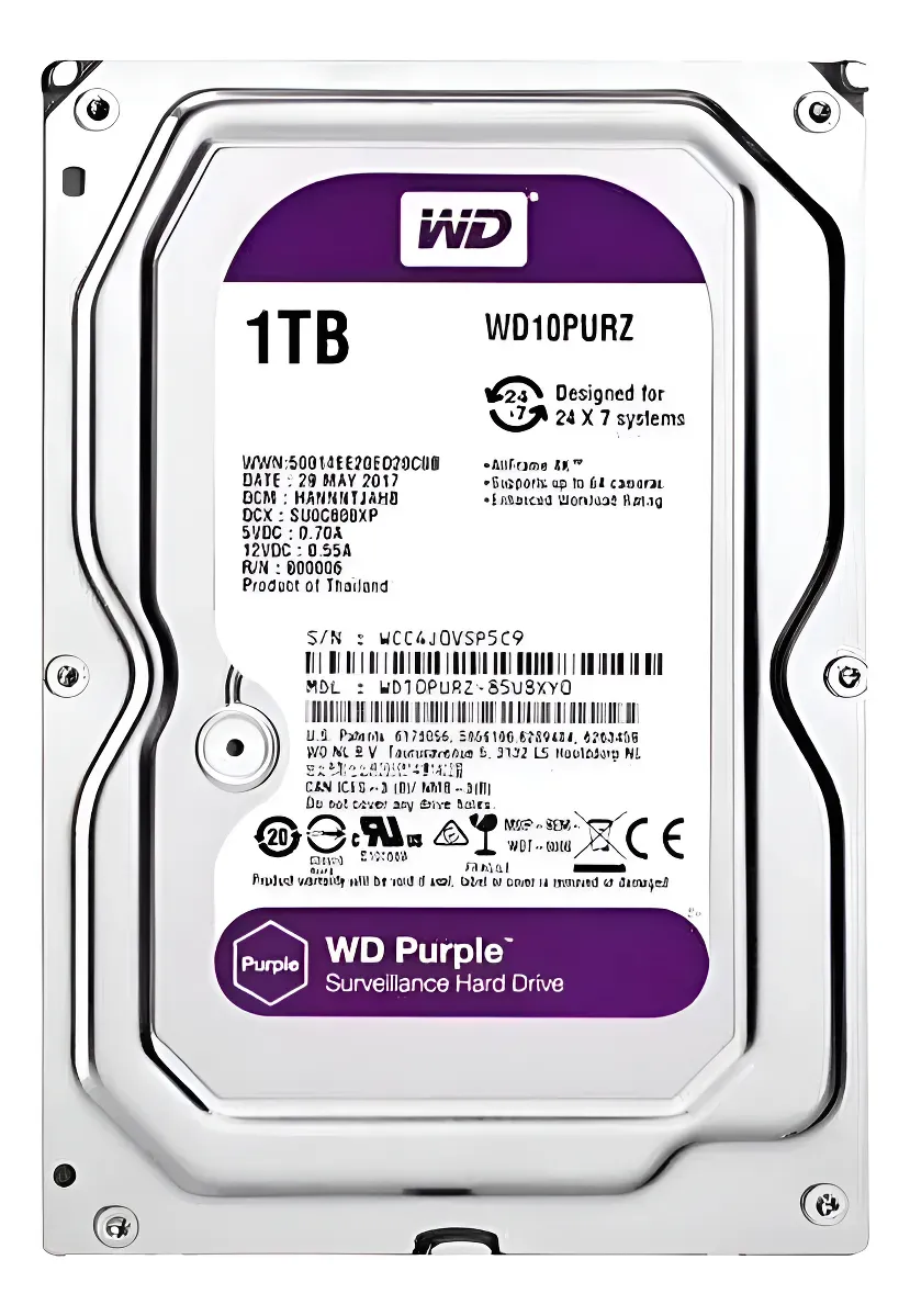 HD DISCO RIGIDO 1TB WD PURPLE 3,5 SATA 3 5400RPM - WD10PURZ